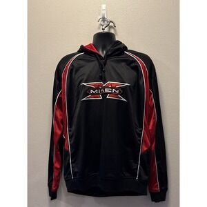 Vintage Y2K Miken Sports Satin Pullover Embroidered‎ Hoodie Men's Size M Black